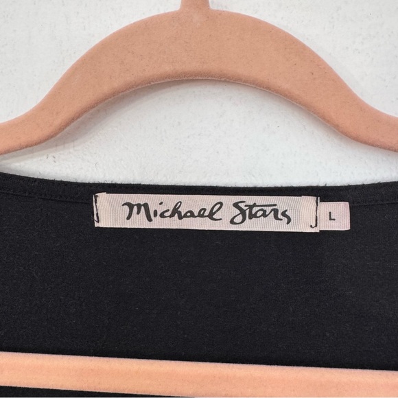 Michael Stars Ruched Wrap Long Sleeve Soft Stretchy Knit Black Midi Dress Sz L - Picture 6 of 9